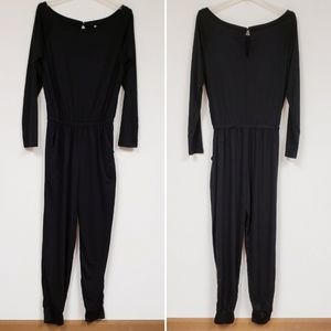 Casual Long Sleeve Black Jumpsuit with Pockets
